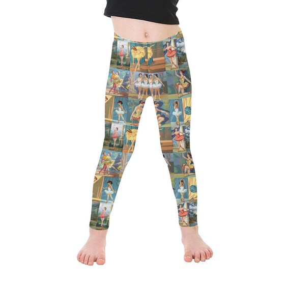 Kids Ballerina Paint by Number Leggings - Ballet Dancers Tights - PBN Vintage Ballerinas - Novelty Leggings for Children