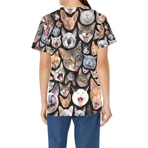 Cat Design Medical Scrub Top Nurse Vet Midwife Dental Uniform V neck polyester scrubs with deep pockets XS 4XL image 2