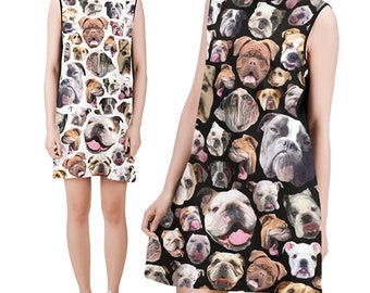 English Bulldog Sleeveless Dress - round neck shift dress - bully dog dress - USA XS-3XL