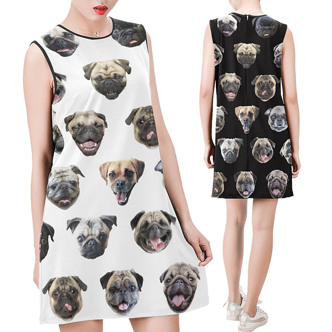 Pugs Sleeveless Dress round neck shift dress pug dog tunic | Etsy