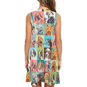 Paint by Number Dogs Sleeveless Trapeze Dress round neck flare dress with side pockets pbn dog fabric a-line dress image 2