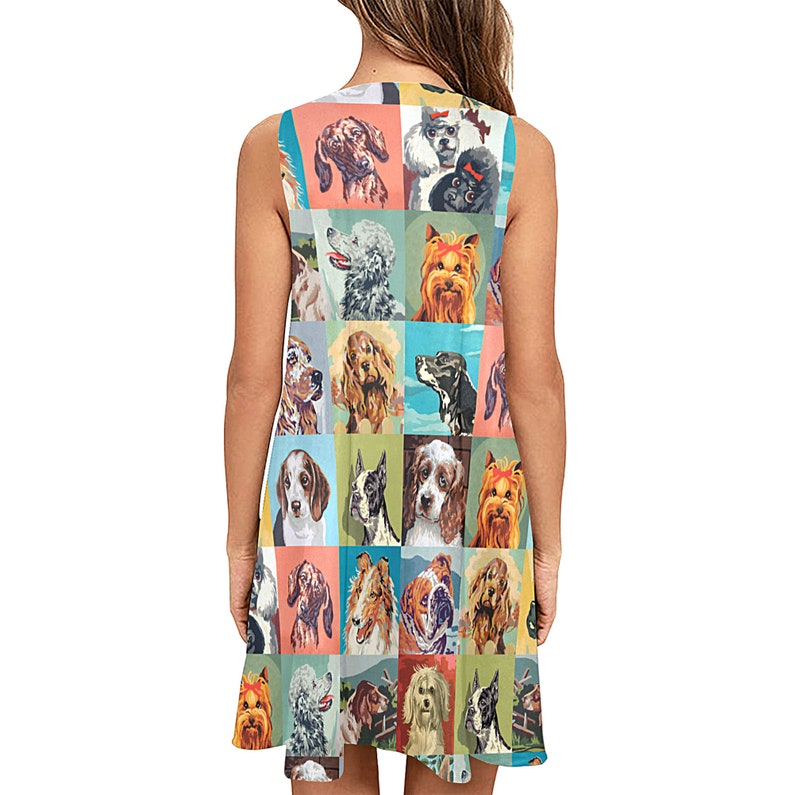 Paint by Number Dogs Sleeveless Trapeze Dress round neck flare dress with side pockets pbn dog fabric a-line dress image 2