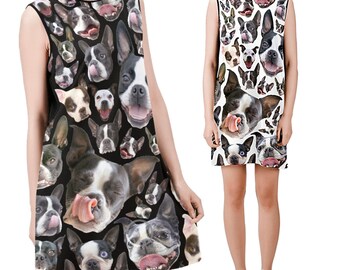 Boston Terrier Sleeveless Dress - round neck shift dress - bostons dog tunic - USA XS-2XL