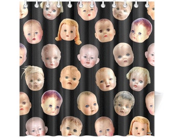 Vintage Doll Head Shower Curtain - Creepy Doll Heads - photographic vintage dollhead reproductions - custom backgrounds
