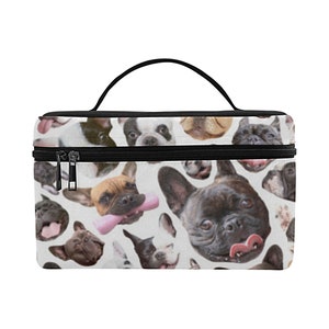 Canvas Toiletry Bag - French Bulldog Dog Design Dopp Kit - Frenchie large zippered makeup bag - waterproof