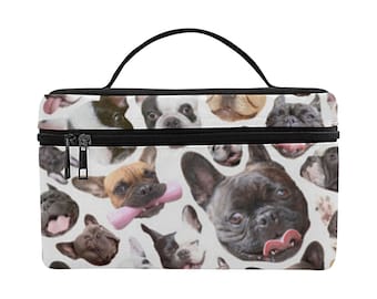 Canvas Toiletry Bag - French Bulldog Dog Design Dopp Kit - Frenchie large zippered makeup bag - waterproof