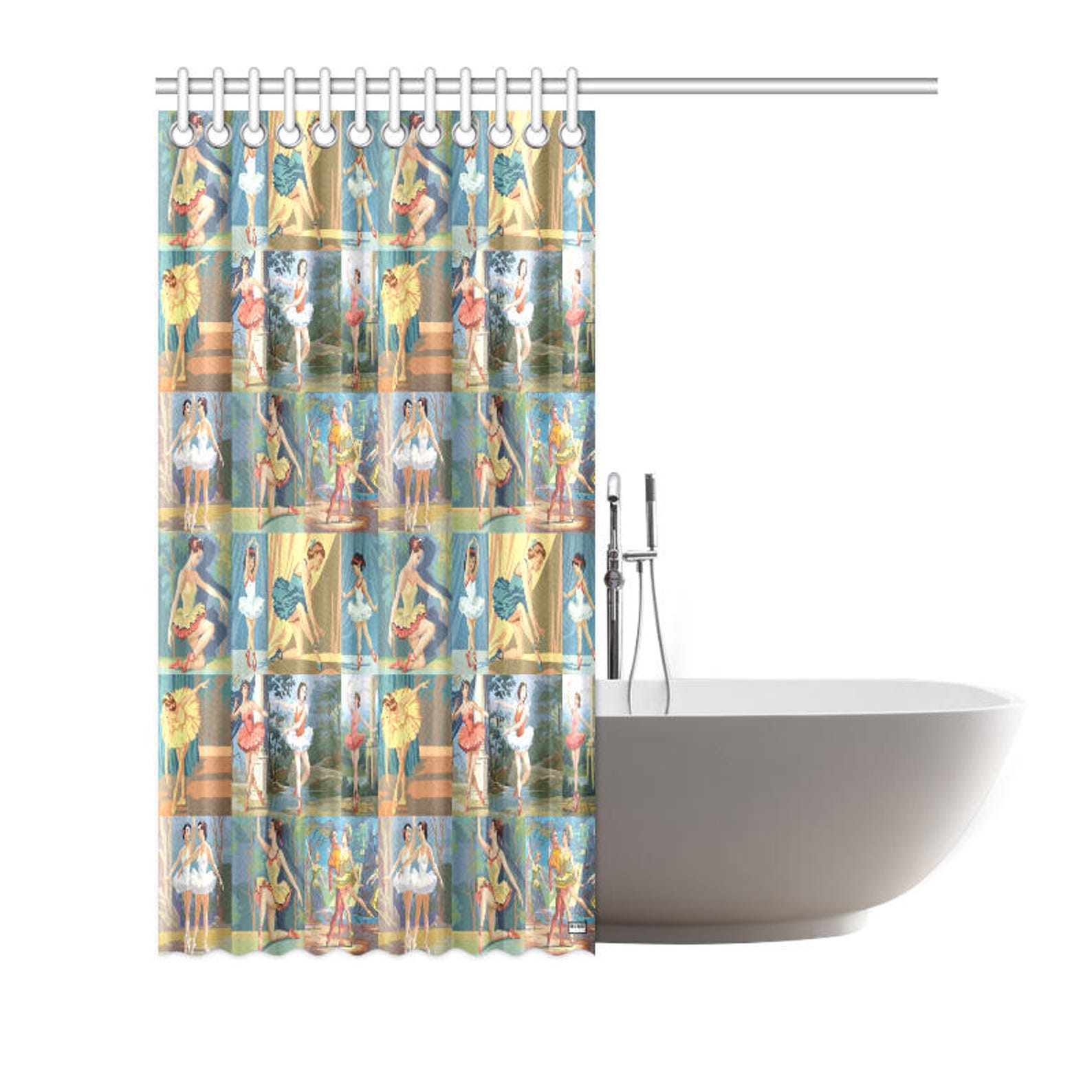 vintage paint by number ballerinas shower curtain - pbn ballet dancers - girls bathroom