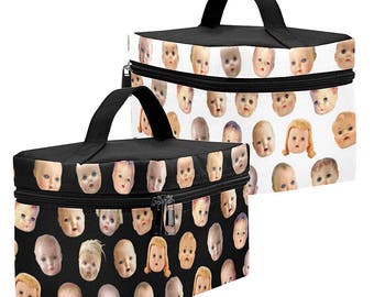 Doll Head Toiletry Bag - Gothic Dopp Kit - large zippered makeup bag - waterproof
