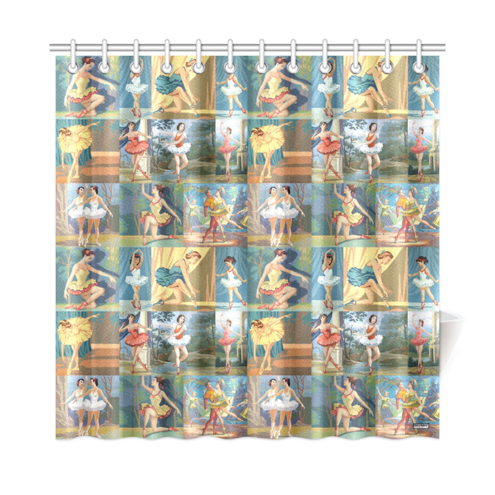 vintage paint by number ballerinas shower curtain - pbn ballet dancers - girls bathroom