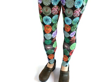 Graphic Succulent Leggings - photographic succulent leggings - ankle length - printed leggings