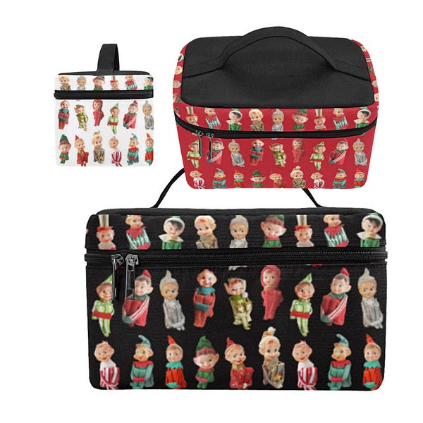 Retro Elves Toiletry Bag - Vintage Pixies Dopp Kit - large zippered makeup bag - waterproof