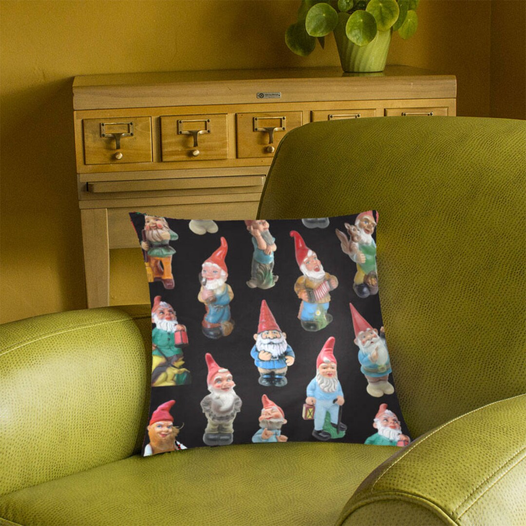 Vintage Garden Gnomes Pillow Cover Photographic Gnome Fabric Etsy