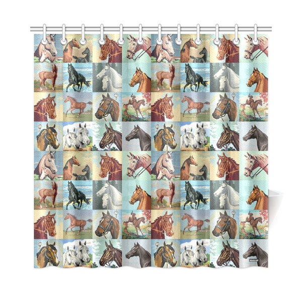 Vintage Paint By Number Horses Shower Curtain - pbn horses - vintage western paintings