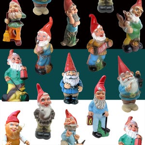 Vintage Garden Gnomes Rain Umbrella photo-realistic gnomes foldable umbrella black, white or dark teal image 5