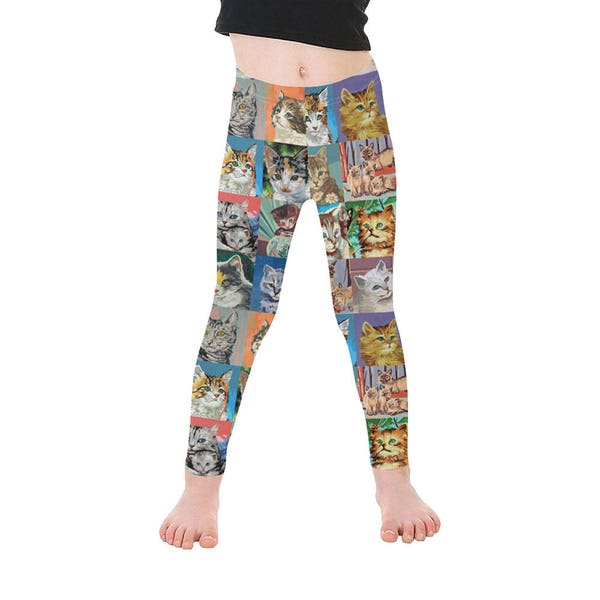 Kids Cat Paint By Number Leggings - cat leggings - PBN cats - novelty leggings for children - cat portraits