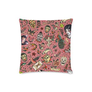 Tattoo Flash Pillow Cover old school tattoo gray white or image 4