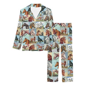 Women's Paint by Number Horses Pajamas Set or Pants long-sleeve with collar and buttons long pants with pockets image 3