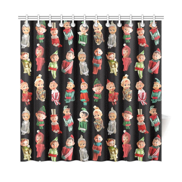 Vintage Christmas Elves Shower Curtain - high res photos on novelty shower curtain - black, white, red or green background