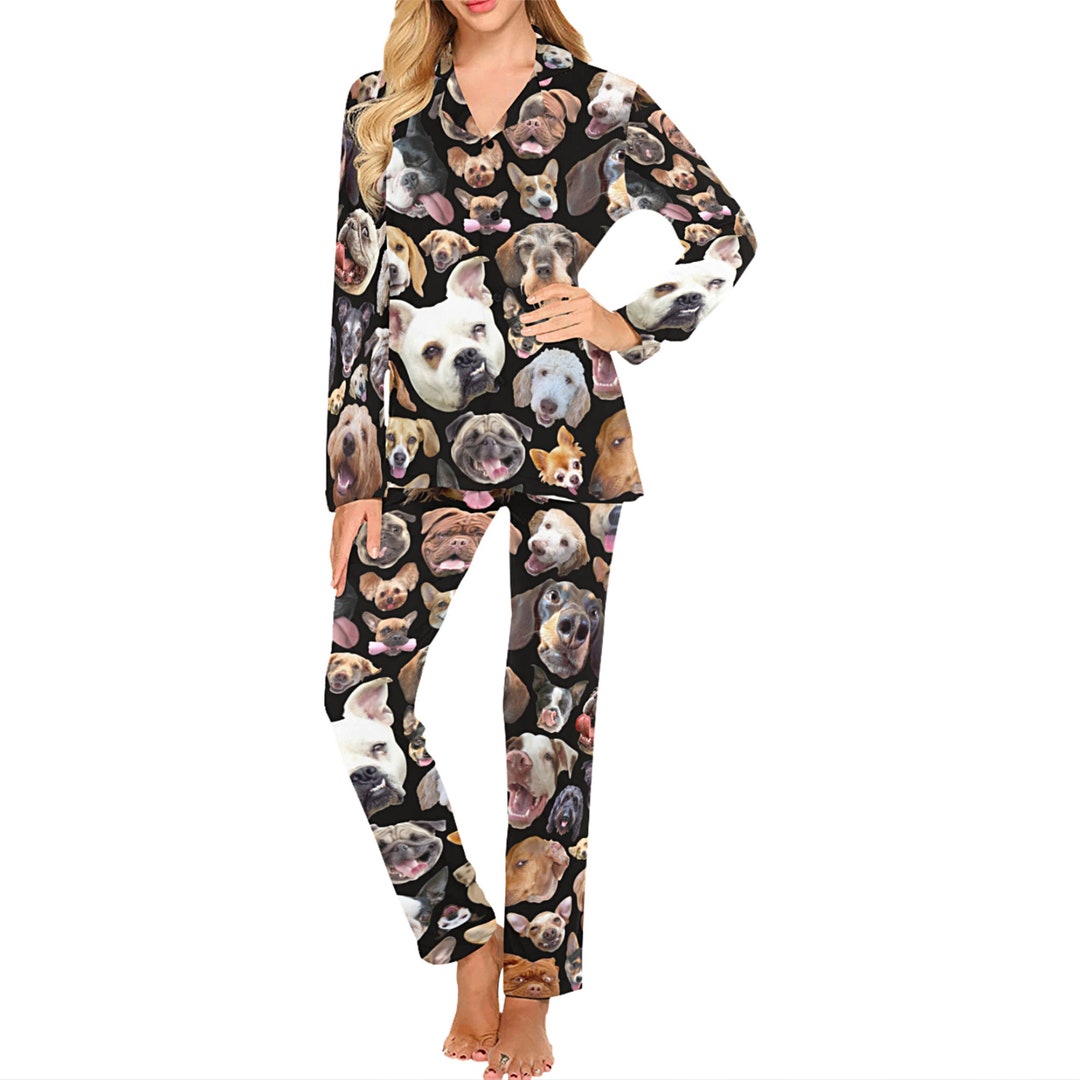 Women's Funny Dog Pajamas Set or Pants Longsleeve With Collar and