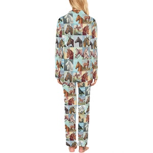 Women's Paint by Number Horses Pajamas Set or Pants long-sleeve with collar and buttons long pants with pockets image 2