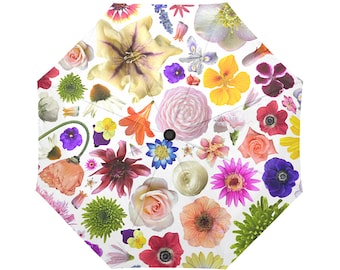 Floral Design Rain Umbrella - photo-realistic flowers - foldable umbrella - auto open