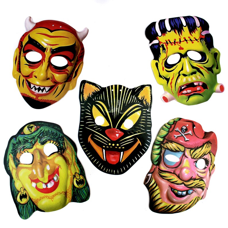 Vintage Halloween Masks Garland Printed Photo Reproduction Etsy