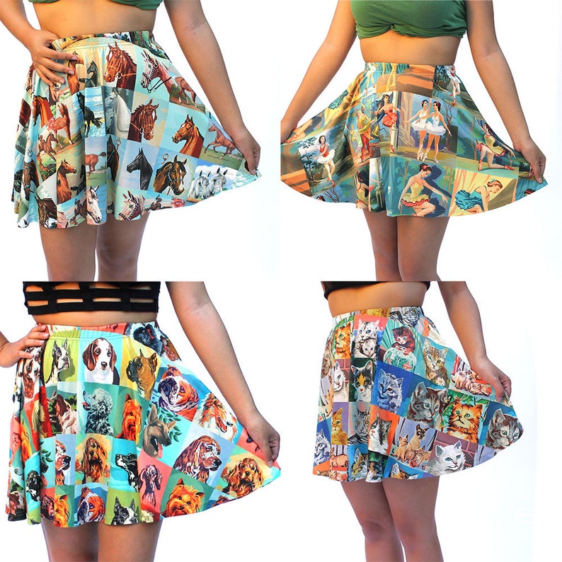 Vintage Halloween Masks Skater Skirt printed mini skirt photographic vintage masks 4 background colors USA XS-3XL zdjęcie 9