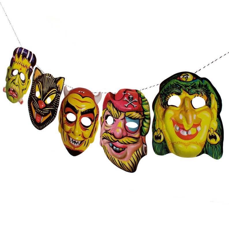 Vintage Halloween Masks Garland Printed Photo Reproduction Etsy
