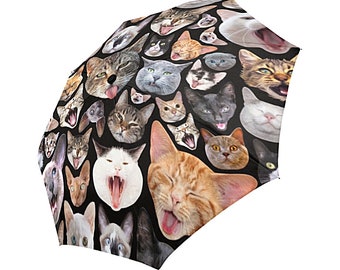 Cats Umbrella - funny photos of cat heads - custom background color