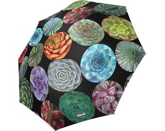 Succulents Rain Umbrella - photo-realistic succulents - foldable umbrella - cactus umbrella