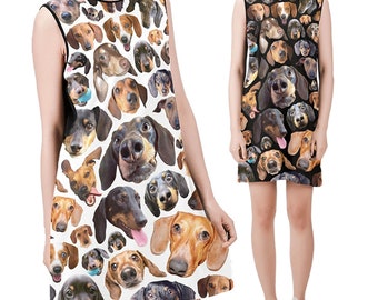 Dachshunds Sleeveless Dress - round neck shift dress - doxie dog tunic - USA XS-2XL