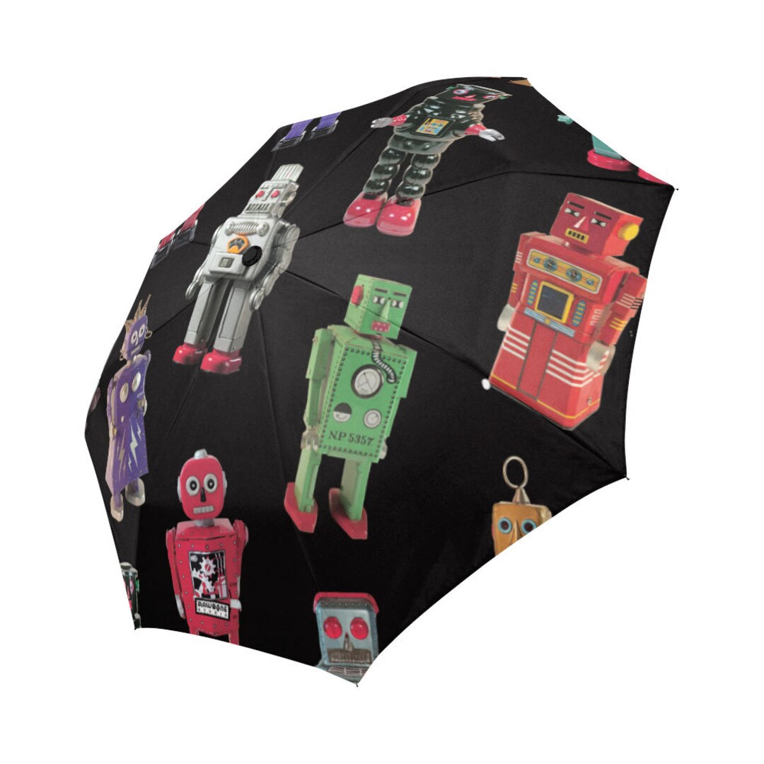 Robots Umbrella Photo-realistic Vintage Tin Robots Whimsical Printed ...
