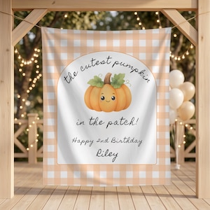 Cutest Pumpkin Second Birthday Tapestry, Personalized Fall Birthday Banner, Halloween 2nd Birthday Party Decor Photo Backdrop Boy or Girl