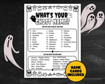 What's Your Ghost Name Game Halloween Name Generator for Kids, Office Party Icebreaker Game, Printable Halloween Decor for Family Game Night