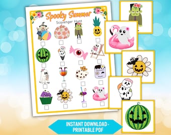 Búsqueda del tesoro espeluznante de verano, juego de Halloween de verano para niños y preadolescentes, actividad para fiesta en la piscina, Halloween en verano, búsqueda del tesoro imprimible