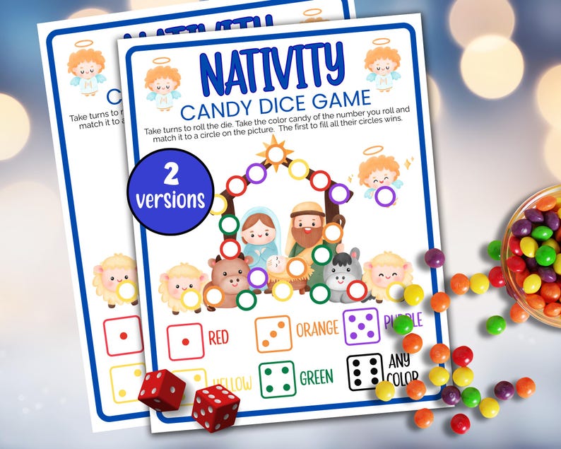 Nativity Candy Dice Game for Kids Printable, Roll a Dice Christmas Game ...