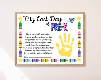 Last Day Of Pre-K Handprint Craft Printable,  Last Day of Pre-K Handprint Art, Last Day of School Poem, Last Day of Pre-K Keepsake