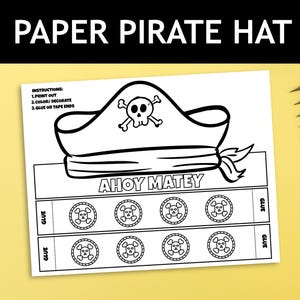 Printable Paper Pirate Hat for kids, Headband for Pirate Party, Pirate Costume Accessory for Talk Like a Pirate Day, Pirate Rainy Day Craft