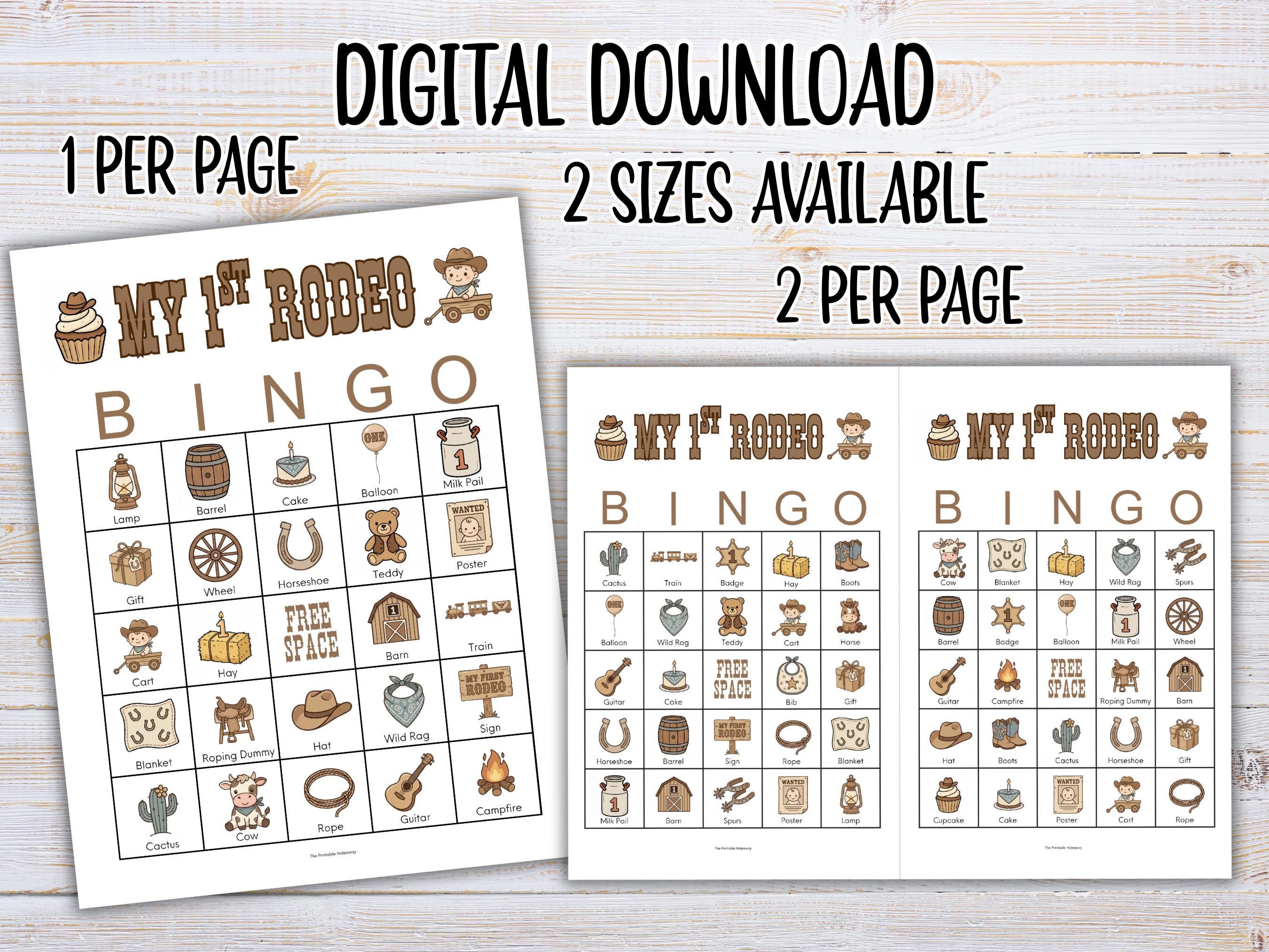 Bingo Pre K Rodeo My First Rodeo Birthday Bingo Game Printable, 1st Rodeo Birthday Bingo ...