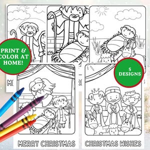 Printable Christmas Nativity coloring cards, Christmas coloring craft, homemade cards, coloring card activity for kids and Sunday School.