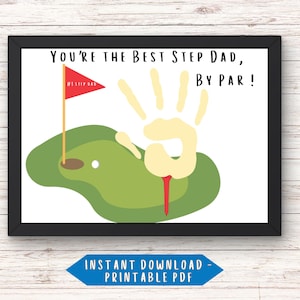 Stiefvader Vaderdag Golf handafdruk Ambachtelijk Afdrukbaar Vaderdag- of verjaardagscadeau voor bonusvaders of stiefvaders Leuke doe-het-zelfaandenken van kinderen