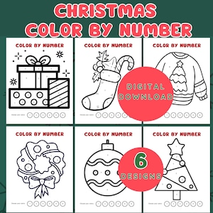 Printable Christmas color by number, preschool Christmas coloring, coloring by numbers for kids, preschool holiday activity.