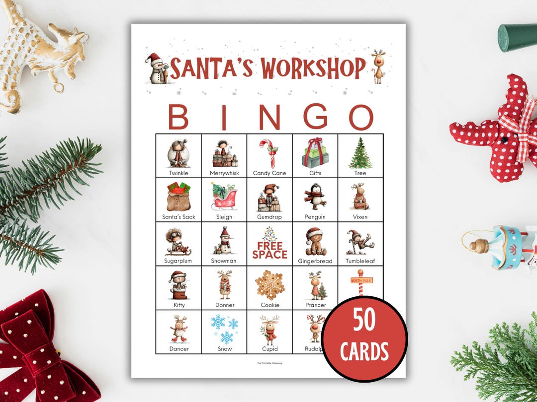 Santa's Workshop Bingo Game Christmas Bingo, Holiday Bingo Christmas ...