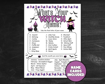 Halloween Witch What's Your Name Game Generator for kids, Printable Office Party Icebreaker, Halloween Game Decor for Family Game Night