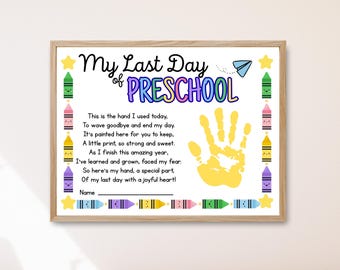 Last Day Of Preschool Handprint Craft Printable,  Last Day of Preschool Handprint Art, Last Day of School Poem, Last Day Keepsake Craft