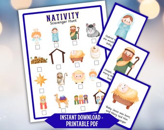 Printable Nativity Scavenger Hunt for Kids, Sunday School Christmas Nativity Game, Christian Christmas Story Activity, Bible Treasure Hunt
