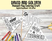 David and Goliath Pennant Flag Bible Coloring Craft Printable, Sunday School Cut and Paste Craft for Kids, Vacation Bible School Activity