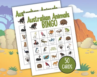 Bingo sugli animali australiani, gioco per il giorno dell'Australia, bingo stampabile per bambini, gioco sulla fauna selvatica australiana, attività in classe sugli animali dell'outback, gioco del koala