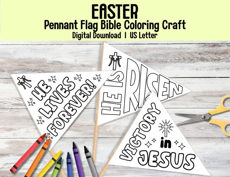 Easter Pennant Flag Bible Coloring Craft Printable, Easter Sunday ...