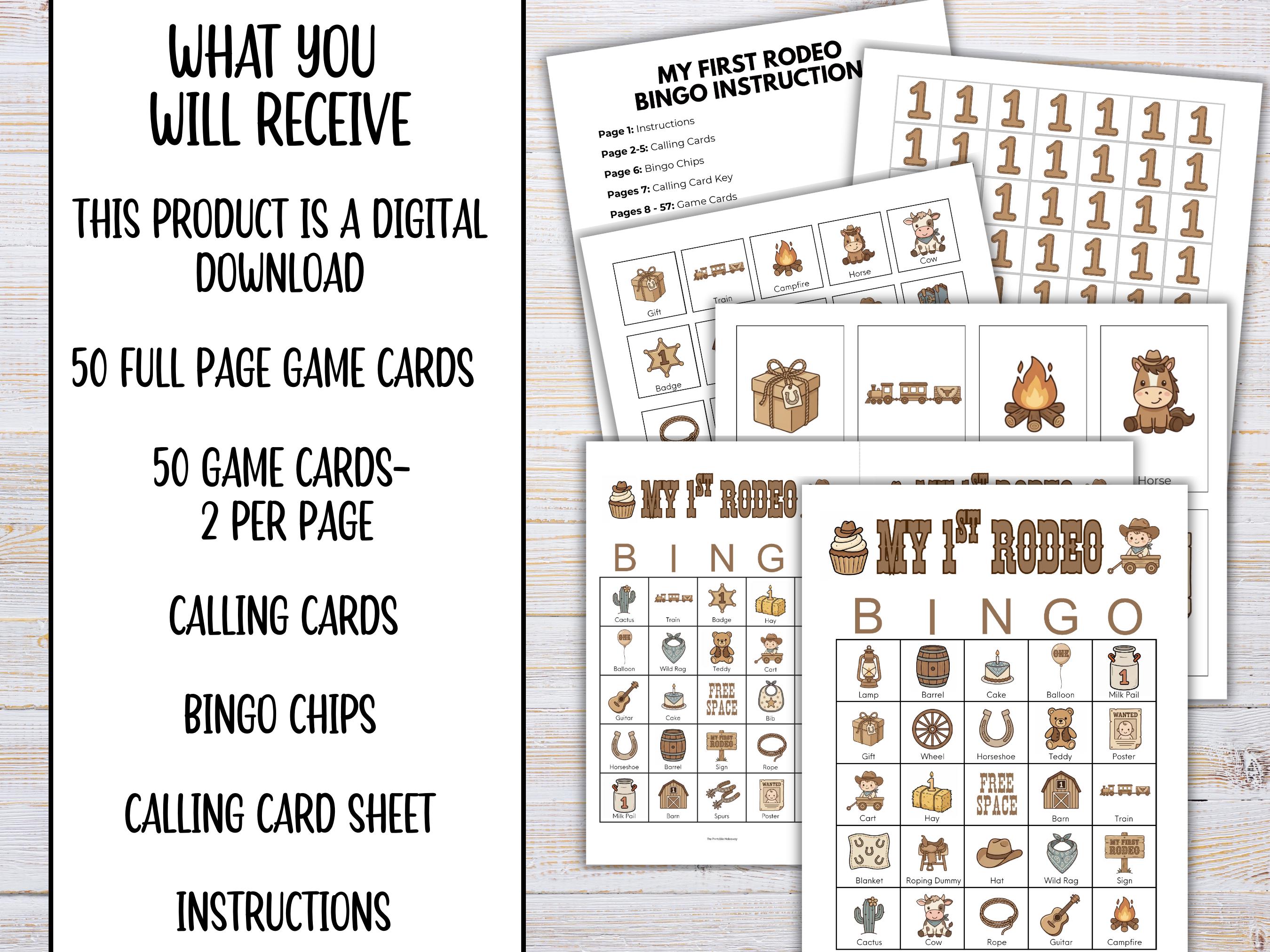 Bingo Pre K Rodeo My First Rodeo Birthday Bingo Game Printable, 1st Rodeo Birthday Bingo ...